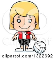 Poster, Art Print Of Cartoon Happy Blond White Girl Volleyball Player