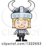 Clipart Of A Cartoon Happy Blond White Girl Viking Royalty Free Vector Illustration
