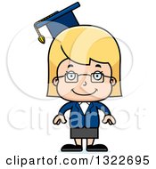 Poster, Art Print Of Cartoon Happy Blond White Girl Professor