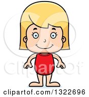 Clipart Of A Cartoon Happy Blond White Girl Swimmer Royalty Free Vector Illustration