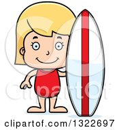 Clipart Of A Cartoon Happy Blond White Surfer Girl Royalty Free Vector Illustration