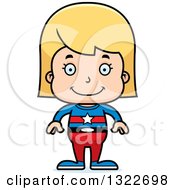 Clipart Of A Cartoon Happy Blond White Girl Super Hero Royalty Free Vector Illustration