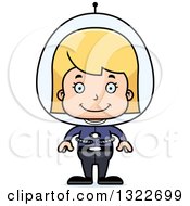 Clipart Of A Cartoon Happy Blond White Futuristic Space Girl Royalty Free Vector Illustration