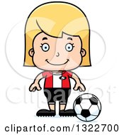 Poster, Art Print Of Cartoon Happy Blond White Girl Soccer Player