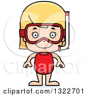Poster, Art Print Of Cartoon Happy Blond White Girl In Snorkel Gear