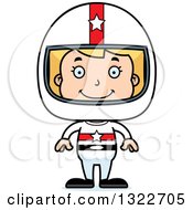 Poster, Art Print Of Cartoon Happy Blond White Race Car Driver Girl
