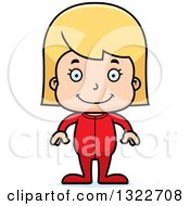 Clipart Of A Cartoon Happy Blond White Girl In Pajamas Royalty Free Vector Illustration