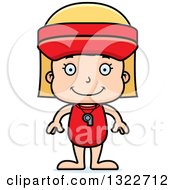 Cartoon Happy Blond White Girl Lifeguard
