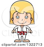 Clipart Of A Cartoon Happy Blond White Karate Girl Royalty Free Vector Illustration