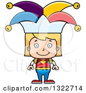 Clipart Of A Cartoon Happy Blond White Girl Jester Royalty Free Vector Illustration
