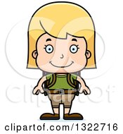 Clipart Of A Cartoon Happy Blond White Girl Hiker Royalty Free Vector Illustration