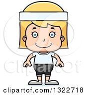 Clipart Of A Cartoon Happy Blond White Fitness Girl Royalty Free Vector Illustration