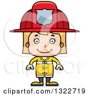 Poster, Art Print Of Cartoon Happy Blond White Girl Firefighter