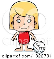 Poster, Art Print Of Cartoon Happy Blond White Girl Beach Volleyball Player