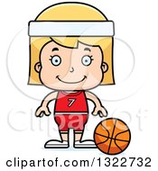 Clipart Of A Cartoon Happy Blond White Girl Basketball Player Royalty Free Vector Illustration