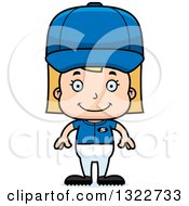 Poster, Art Print Of Cartoon Happy Blond White Girl Baseball Player