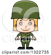 Clipart Of A Cartoon Happy Blond White Girl Soldier Royalty Free Vector Illustration