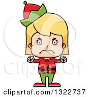 Clipart Of A Cartoon Mad Blond White Christmas Elf Girl Royalty Free Vector Illustration