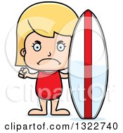 Clipart Of A Cartoon Mad Blond White Surfer Girl Royalty Free Vector Illustration