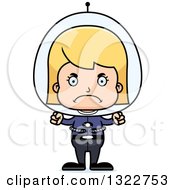 Clipart Of A Cartoon Mad Blond White Futuristic Space Girl Royalty Free Vector Illustration
