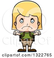 Clipart Of A Cartoon Mad Blond White Girl Hiker Royalty Free Vector Illustration