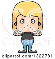 Clipart Of A Cartoon Mad Blond White Casual Girl Royalty Free Vector Illustration