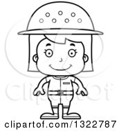 Lineart Clipart Of A Cartoon Black And White Happy Girl Zookeeper Royalty Free Outline Vector Illustration
