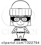 Lineart Clipart Of A Cartoon Black And White Happy Girl Robber Royalty Free Outline Vector Illustration