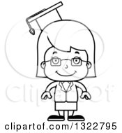 Lineart Clipart Of A Cartoon Black And White Happy Girl Professor Royalty Free Outline Vector Illustration