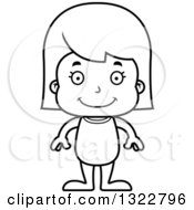 Lineart Clipart Of A Cartoon Black And White Happy Girl Swimmer Royalty Free Outline Vector Illustration