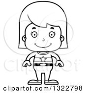 Lineart Clipart Of A Cartoon Black And White Happy Girl Super Hero Royalty Free Outline Vector Illustration