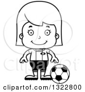 Lineart Clipart Of A Cartoon Black And White Happy Girl Soccer Player Royalty Free Outline Vector Illustration