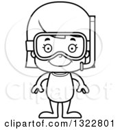 Lineart Clipart Of A Cartoon Black And White Happy Girl In Snorkel Gear Royalty Free Outline Vector Illustration