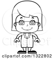Lineart Clipart Of A Cartoon Black And White Happy Girl Scientist Royalty Free Outline Vector Illustration