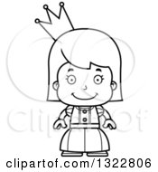Lineart Clipart Of A Cartoon Black And White Happy Girl Princess Royalty Free Outline Vector Illustration