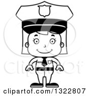 Lineart Clipart Of A Cartoon Black And White Happy Girl Police Officer Royalty Free Outline Vector Illustration