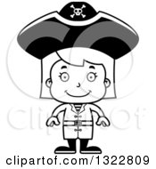 Lineart Clipart Of A Cartoon Black And White Happy Pirate Girl Royalty Free Outline Vector Illustration