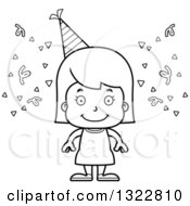 Lineart Clipart Of A Cartoon Black And White Happy Party Girl Royalty Free Outline Vector Illustration