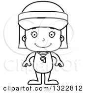 Lineart Clipart Of A Cartoon Black And White Happy Girl Lifeguard Royalty Free Outline Vector Illustration