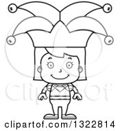 Lineart Clipart Of A Cartoon Black And White Happy Girl Jester Royalty Free Outline Vector Illustration