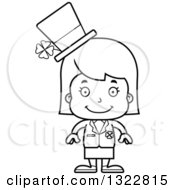Lineart Clipart Of A Cartoon Black And White Happy St Patricks Day Irish Girl Royalty Free Outline Vector Illustration