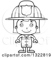 Poster, Art Print Of Cartoon Black And White Happy Girl Firefighter