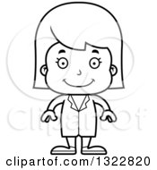Lineart Clipart Of A Cartoon Black And White Happy Girl Doctor Royalty Free Outline Vector Illustration