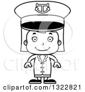 Lineart Clipart Of A Cartoon Black And White Happy Girl Captain Royalty Free Outline Vector Illustration