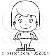 Lineart Clipart Of A Cartoon Black And White Happy Casual Girl Royalty Free Outline Vector Illustration