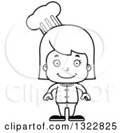 Lineart Clipart Of A Cartoon Black And White Happy Girl Chef Royalty Free Outline Vector Illustration