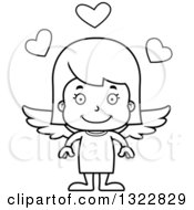 Lineart Clipart Of A Cartoon Black And White Happy Girl Cupid Royalty Free Outline Vector Illustration