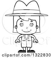 Lineart Clipart Of A Cartoon Black And White Happy Girl Detective Royalty Free Outline Vector Illustration
