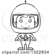 Lineart Clipart Of A Cartoon Black And White Happy Girl Astronaut Royalty Free Outline Vector Illustration