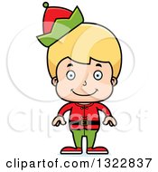 Poster, Art Print Of Cartoon Happy Blond White Christmas Elf Boy